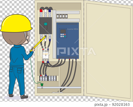 Male electrical worker performing discharge work 92028163