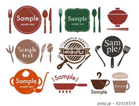 お皿とフォークとナイフやフライパンなどの料理グルメアイコン 92028379