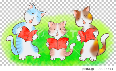 Illustration of a cat's family singing in harmony Illustration of a cat's family singing in harmony 92028743