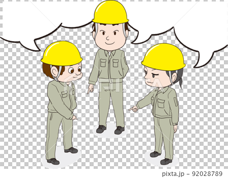 KYミーティングで指さし呼称をする男性作業員と女性作業員 92028789