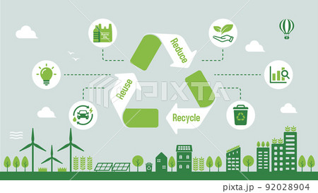 エコ・エコロジー・自然・環境保護に配慮した都市生活イメージ　バナーイラスト 92028904