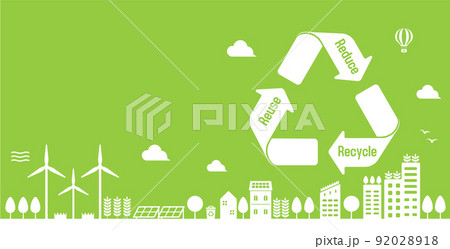 エコ・エコロジー・自然・環境保護に配慮した都市生活イメージ　バナーイラスト(文字スペース) 92028918