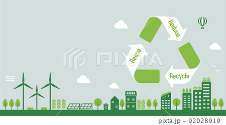 エコ・エコロジー・自然・環境保護に配慮した都市生活イメージ　バナーイラスト(文字スペース) 92028919