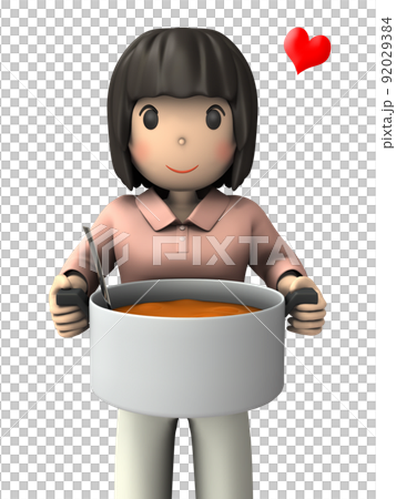 A young woman holding a big pot. Japanese smiling. Stewed specialty dishes. 92029384