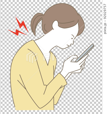 スマートフォンを操作する女性　ストレートネックの女性 92029757