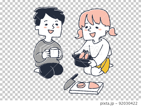 ままごとをする男の子と女の子　伸び伸びと過ごすこども達のセット 92030422