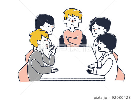 机について話し合う複数の人間　言い争いや議論をする人々　主張や意見の食い違い 92030428