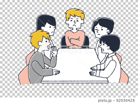 机について話し合う複数の人間　言い争いや議論をする人々　主張や意見の食い違い 92030428