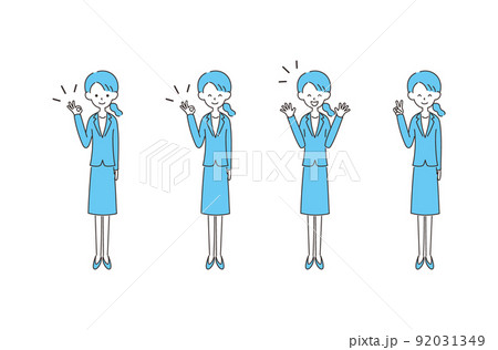 女性のビジネスマンポーズセット 全身 女性のビジネスマンポーズセット 全身 92031349