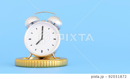 Alarm clock with coin, money saving, dead line tax time reminder concept, 3D rendering. 92031872