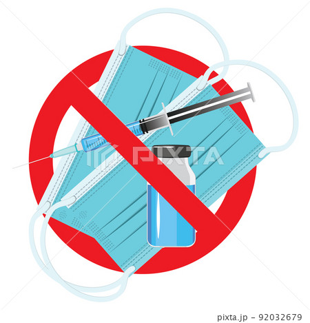 Mask and vaccine inside forbidden sign 92032679