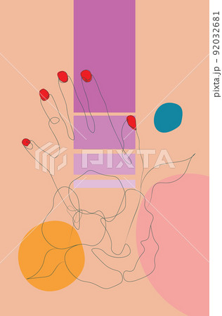 Lineart red nails hand and abstract shapes 92032681