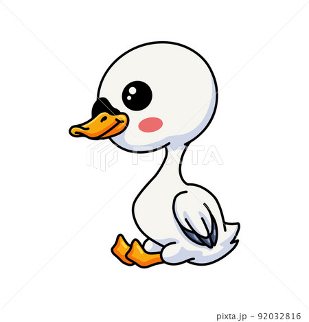 Cute little goose cartoon sitting	 92032816