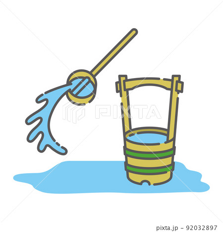 日本文化　打ち水（水桶と柄杓） 92032897