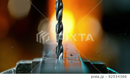 Drilling aluminium tube, close-up. 92034366