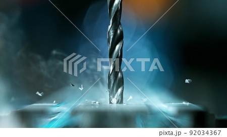 Drilling aluminium tube, close-up. 92034367