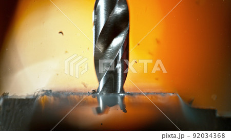 Drilling aluminium tube, close-up. 92034368