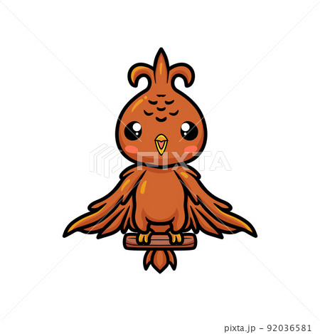 Cute little phoenix cartoon standing on tree branch Cute little phoenix cartoon standing on tree branch 92036581
