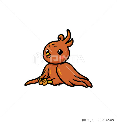 Cute little phoenix cartoon sitting	 92036589