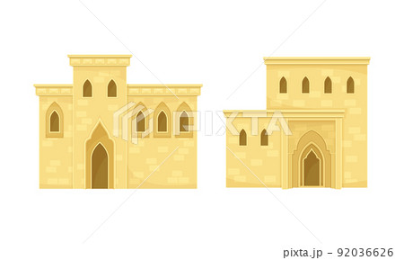 Traditional Arab mud houses. Oriental authentic architecture buildings flat vector illustration 92036626