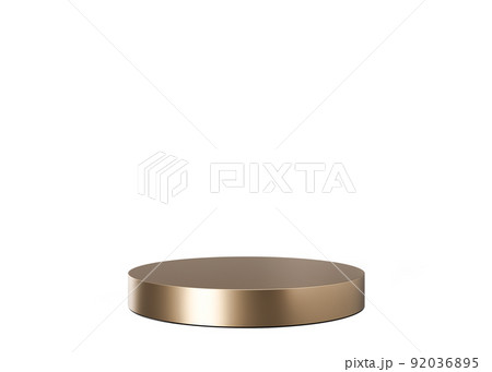 Golden podium isolated on white background. Elegant podium for product, cosmetic presentation. Luxury mock up. Pedestal or platform for beauty products. Empty scene. 3D rendering. 92036895