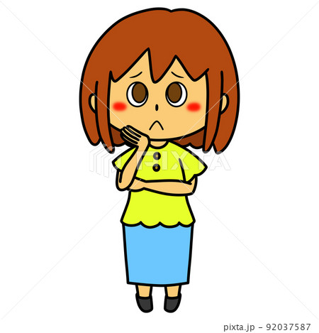 悩んでいる女性のイラスト 悩んでいる女性のイラスト 92037587