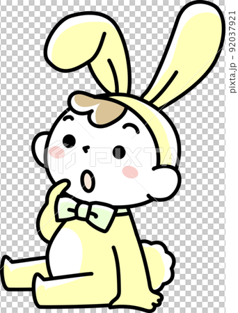 ウサギの着ぐるみを着て座る子ども 92037921
