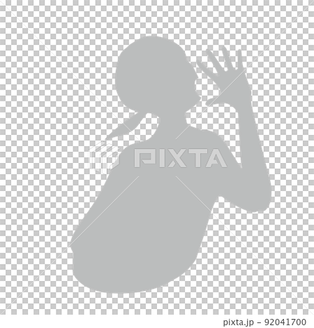 Sideways silhouette illustration of a woman calling out Gray 92041700