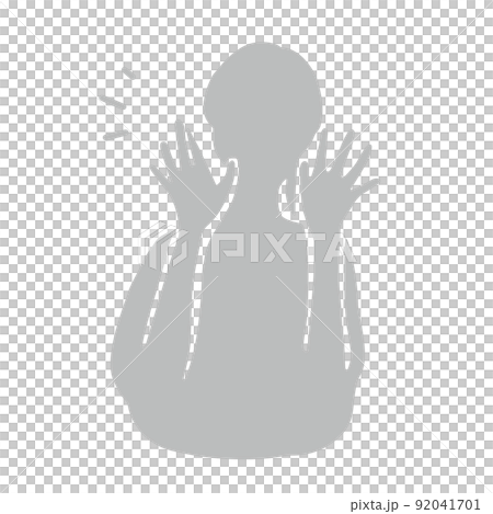 Silhouette female illustration gray with gestures to open hands and call out 92041701