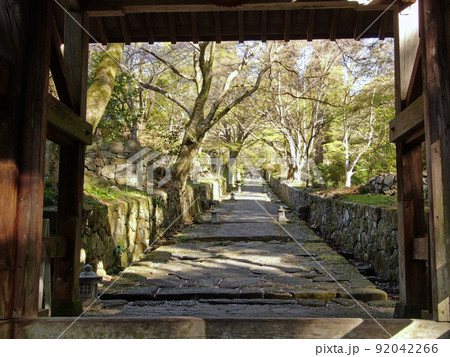 国東半島の両子寺の山門の石畳道 国東半島の両子寺の山門の石畳道 92042266