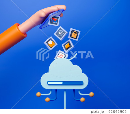 3d rendering concept cloud computing technology. People using cloud technology with smartphone. 3d rendering concept cloud computing technology. People using cloud technology with smartphone. 92042902