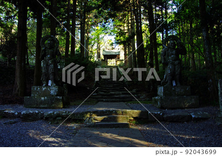 両子寺の仁王像から山門へ続く石段の道 両子寺の仁王像から山門へ続く石段の道 92043699