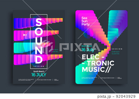 Sound minimal poster design abstract wave 92043929