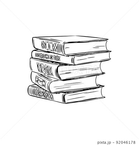 Stack of books isolated on white, Hand Drawn Sketch Vector illustration. Stack of books isolated on white, Hand Drawn Sketch Vector illustration. 92046178