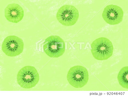 パステル風で黄緑色のバックに輪切りのキウィが入った背景素材 92046407