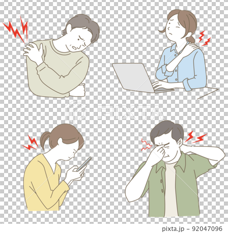 肩こり、眼精疲労、五十肩、ストレートネックがつらい人たち 92047096