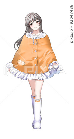【自然な髪色】ポンチョを着たロングヘアオレンジ担当の女の子 92047486