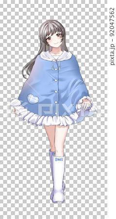 [Natural hair color] Girl in charge of long hair blue wearing a poncho 92047562