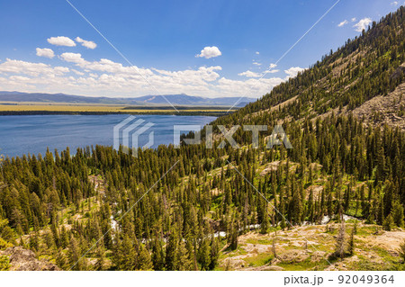 High angle view of the Jenny lake landscape of the Grand Teton National Park 92049364