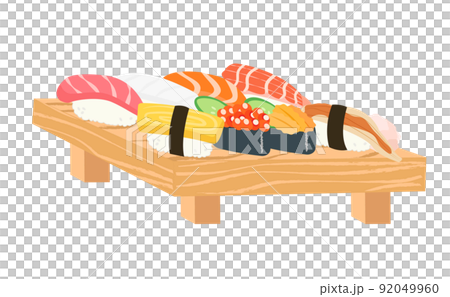 Sushi illustration set on a board 92049960