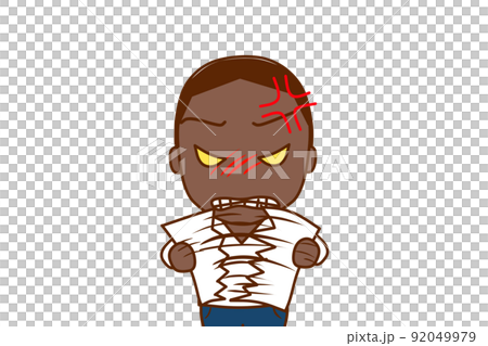 (Front of upper body) An African man who is angry and tears the paper he has in half (Front of upper body) An African man who is angry and tears the paper he has in half 92049979