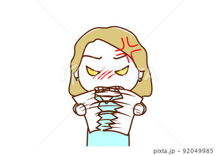（上半身正面）怒り狂って持っている紙を半分に破る白人女性 92049985