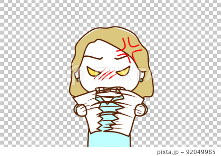 （上半身正面）怒り狂って持っている紙を半分に破る白人女性 92049985