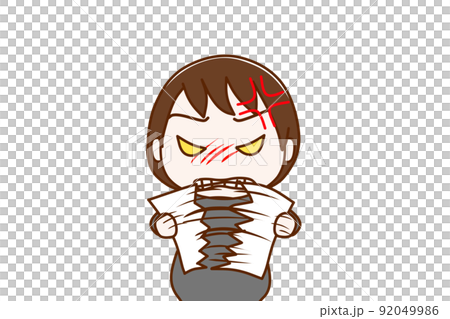 (Front of upper body) Pregnant woman who is angry and tears the paper she has in half 92049986