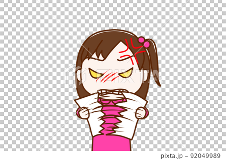 (Front of upper body) A girl who is angry and tears the paper she has in half (Front of upper body) A girl who is angry and tears the paper she has in half 92049989