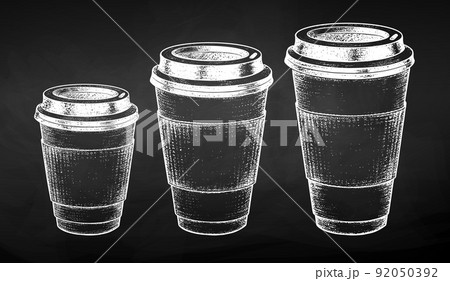 Chalk illustrations of coffee and tea paper cups 92050392