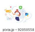 woman manages virtual data icon, illustration 92050558