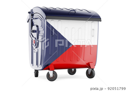 Garbage container with Czech flag, 3D rendering 92051799