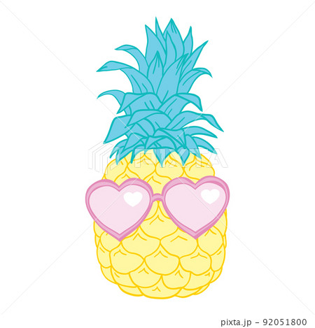 Cartoon pineapple in glasses. Fresh cute exotic fruit wear in sunglasses. 92051800