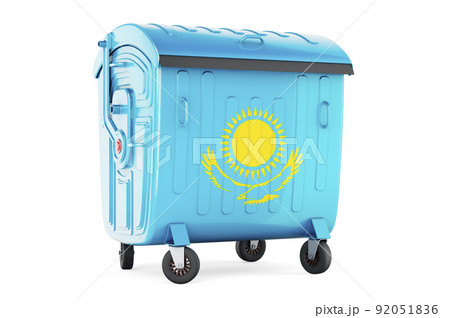 Garbage container with Kazakh flag, 3D rendering 92051836